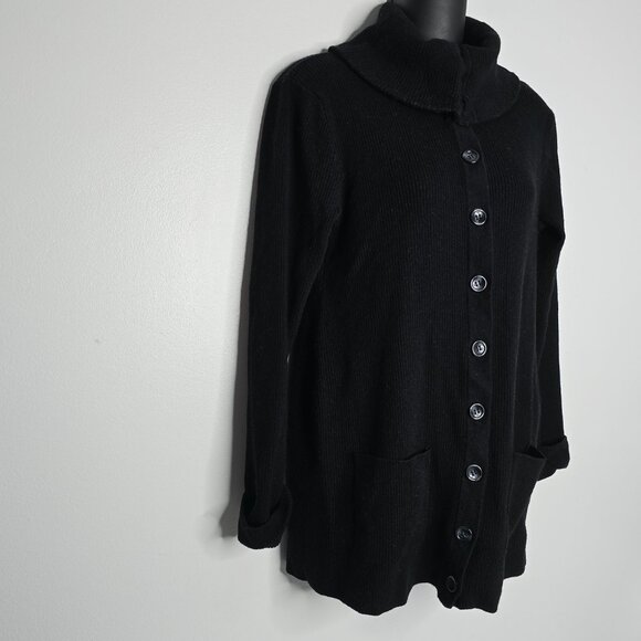 Saks Fifth Avenue Cardigan Sweater Womens XL Black 100% Merino Wool Button - Picture 6 of 9